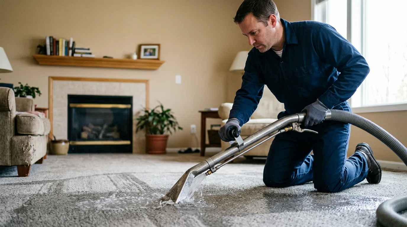 Water damage restoration technician working near Huntsburg, OH